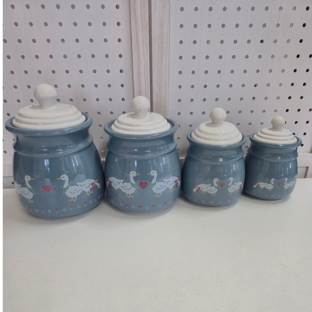 Vintage Goose Cornflower Blue Ceramic Canister Country Farmhouse Kitchen decor